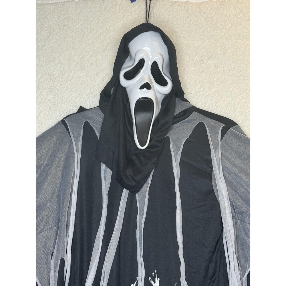California Costume Shirt Mens Medium Black Ghost Scream Halloween Robe Hood Mask